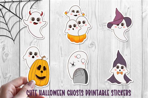 Cute Halloween Ghosts Printable Stickers Graphic by NadineStore ...