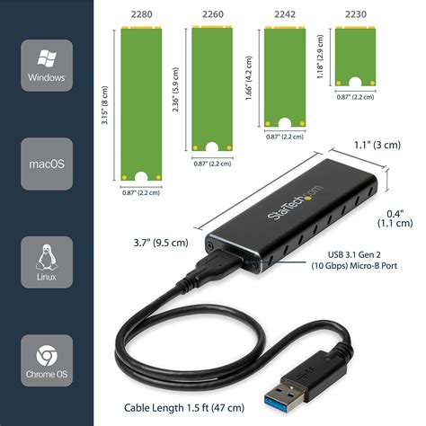 StarTech.com M.2 SSD Aluminum Enclosure to USB 3.0 (5Gbps) with UASP - M.2 NGFF SATA with B Key ...