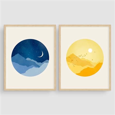 Sun Moon and Stars Nursery Wall Art Set of 2 Prints Nursery - Etsy