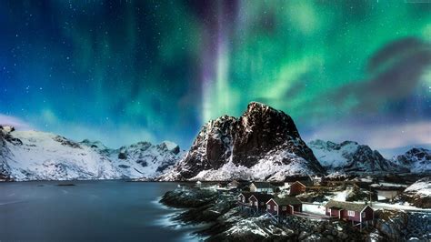 Wallpaper Norway, Lofoten Islands, Mountains, Sea, - Northern Lights - 3840x2160 Wallpaper ...