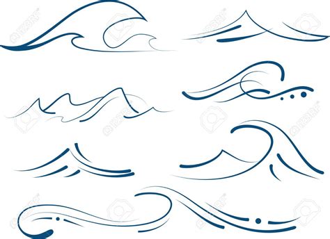 Set Of Different Simple Stylized Pinstripe Ocean Waves Royalty ... | Waves tattoo, Ocean tattoos ...