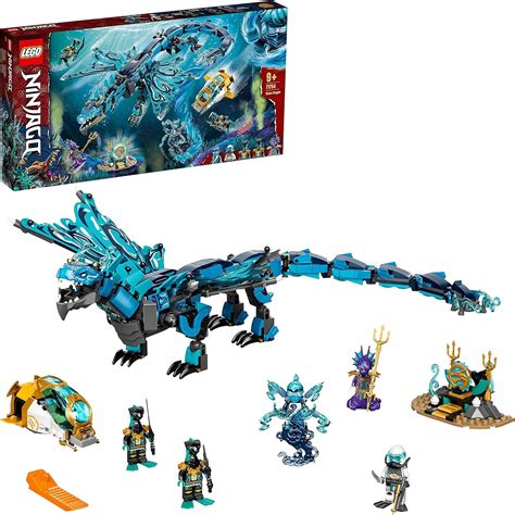 LEGO 71754 NINJAGO Wasserdrache Drachen Spielzeug für Kinder ab 9 Jahre, Set mit 5 Ninja Mini ...