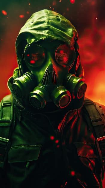 Premium Photo | Cyberpunk gas mask character with green theme