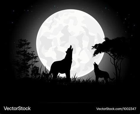 Wolf scream silhouette with giant moon background Vector Image