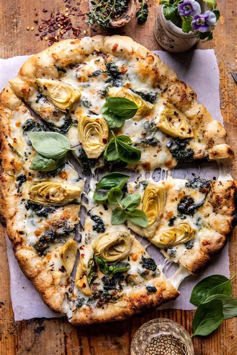 Spinach and Artichoke Pizza with Cheesy Bread Crust. - Yummy Recipe