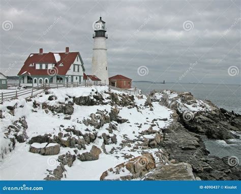 Portland Head Light in Winter Stock Image - Image of shoreline, somber: 4090437