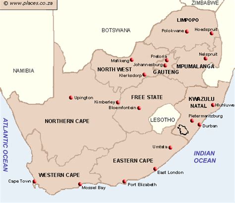 Map of South Africa showing Provinces