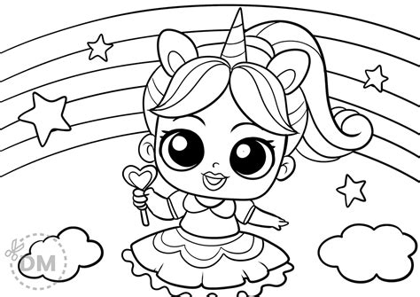 Unicorn Lol Doll Coloring Page for Girls - Rainbows and Star Theme - diy-magazine.com