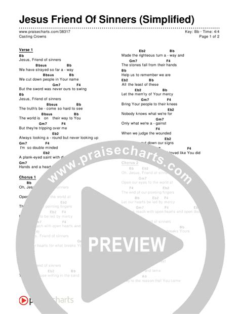 Jesus Friend Of Sinners (Simplified) Chords PDF () - PraiseCharts