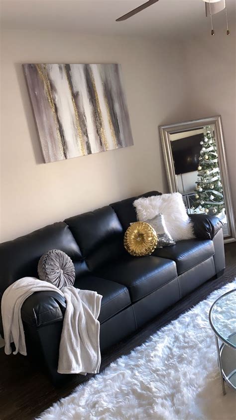 Home Decor | Leather couch living room decor, Black couch living room ...