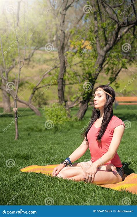 Woman meditating on nature stock image. Image of beautiful - 55416987