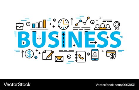 Business word flat style banner with thin line Vector Image