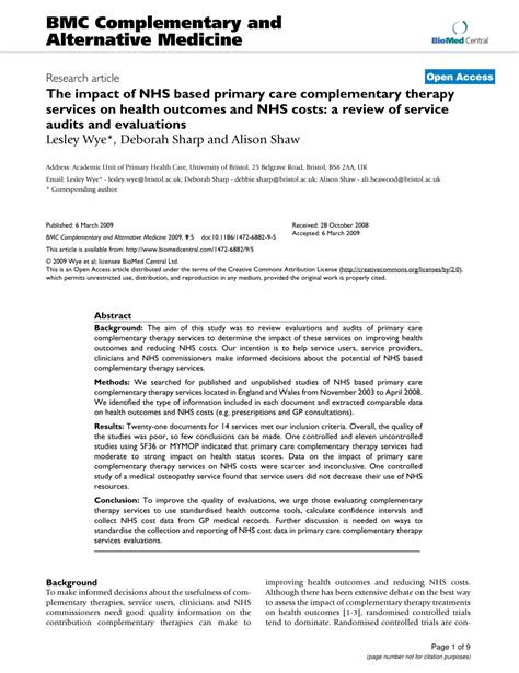 (PDF) The impact of NHS based primary care complementary therapy ...