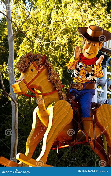 Woody from Toy Story is Riding on a Rocking Horse on a Float in Disneyland Editorial Photography ...