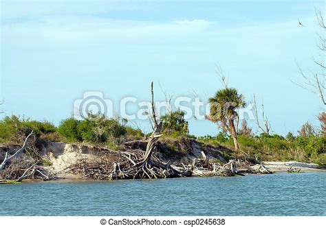 Riverbank erosion. Riverbank showing erosion by waves and current ...