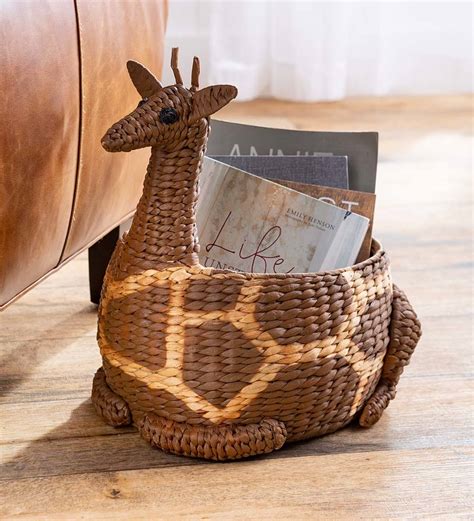 Whimsical Woven Water Hyacinth Giraffe Storage Basket | Wind and Weather