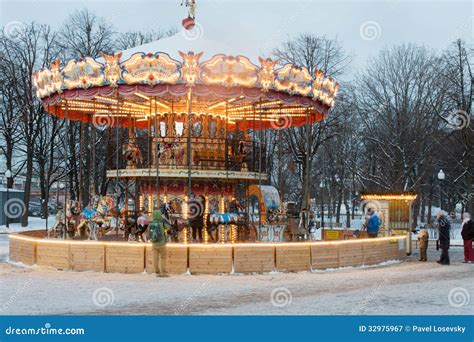 Carousel with Horses in Central Park of Culture Editorial Photography - Image of attraction ...