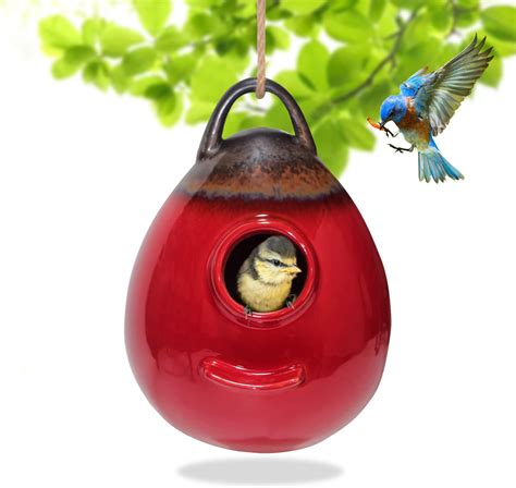 Amazon.com : Kimdio Birdhouse Ceramic Hanging Birdhouses Bird Hut Hanging Outdoor Birdhouse for ...