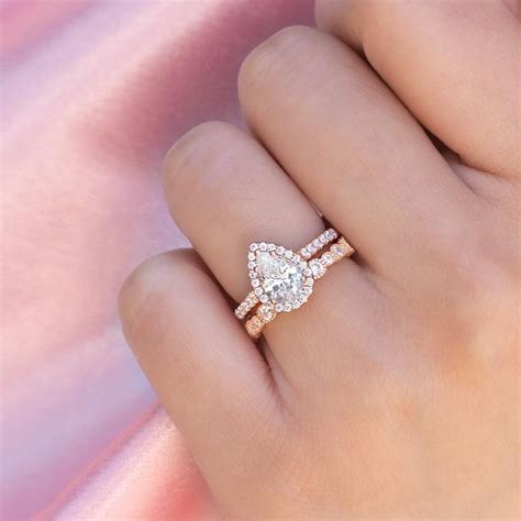 Inexpensive Women's Wedding Rings - Pear Shaped Halo Rose Gold Vintage Wedd… | Unique engagement ...