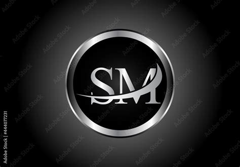 silver letter SM metal combination alphabet logo icon design with grey ...