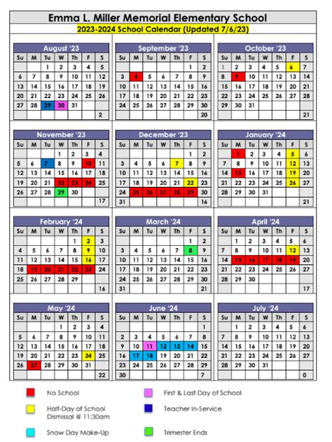 School Calendar | Emma L. Miller Elementary School