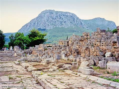 Corinth, Greece. Streets of ancient Corinth and the Acrocorinth we climbed in the background ...