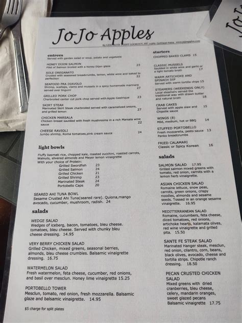 Menu at Jo Jo Apples Cafe, Point Lookout