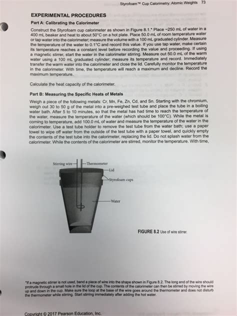 Solved: 73 Styrofoam Cup Calorimetry: Atomic Weights EXPER... | Chegg.com