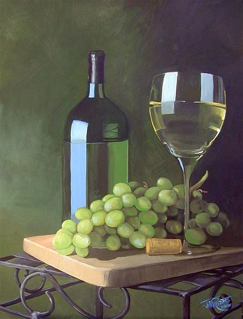 White Wine And Grapes Painting by Jill Roberts