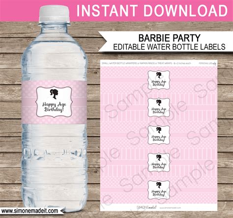 Barbie Party Water Bottle Labels | Editable Template