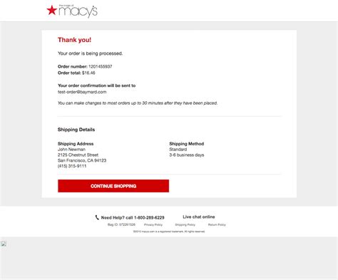 Macy’s Receipt / Order Confirmation – 539 of 656 Receipt / Order Confirmation Examples – Baymard ...