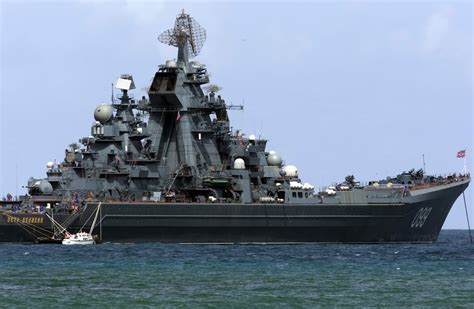 Russian cruiser Pyotr Veliky at the port of La Guaira outside Caracas ...