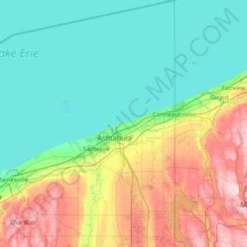 Ashtabula County topographic map, elevation, relief