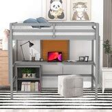 HOMEBAY Twin size Loft Bed with Desk and Writing Board, Wooden Loft Bed ...