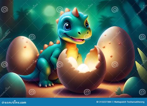 Cute Baby Dinosaurs Hatching Stock Photo - Image of hatching, hatch ...