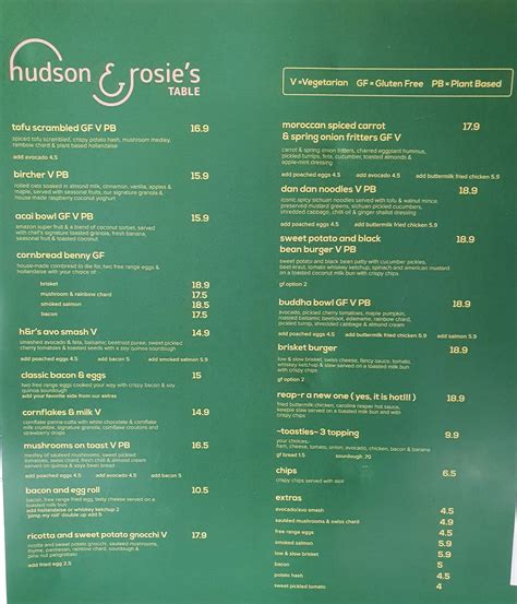 Menu at Hudson & Rosie's Table cafe, Highland Park