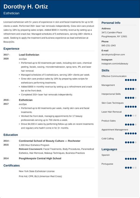 Esthetician Resume—Example, Job Description & Writing Guide