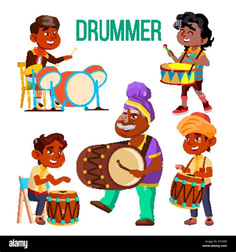 Drummers Using Ethnic Percussion Vector Characters Set Stock Vector Image & Art - Alamy