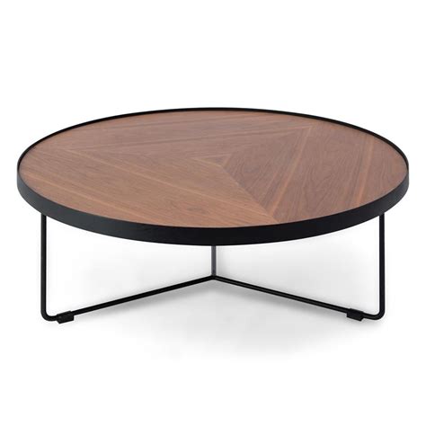 CCF384-90cm Round Coffee Table - Walnut Top - Black Frame - White Oak ...