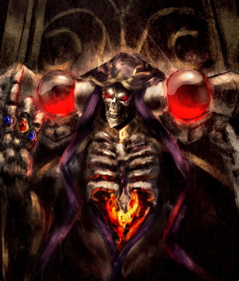 red eyes, Overlord (anime), Ainz Ooal Gown, skeleton, skull, glowing eyes, anime | 1980x2330 ...