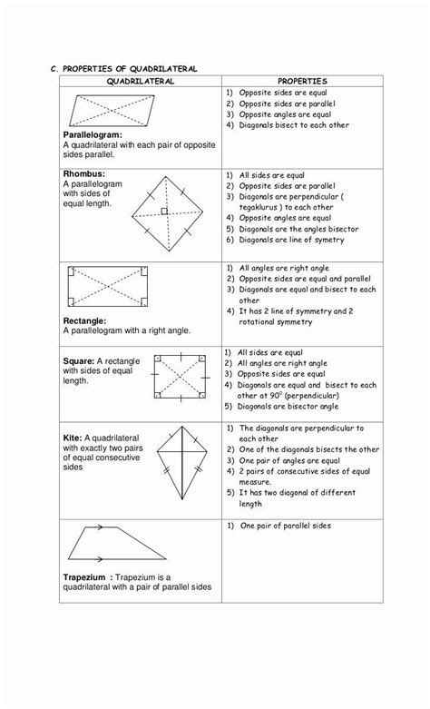 Properties Of Quadrilaterals Worksheet