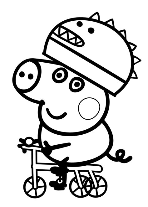 Peppa Pig - George rides a bike with a helmet in the shape of dinosaur