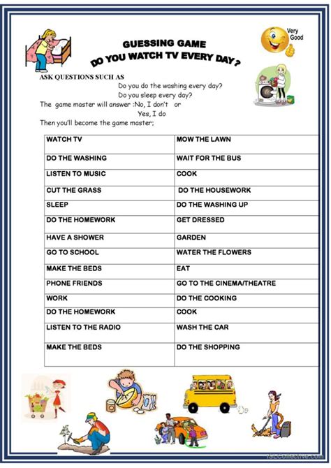 Guessing game : Do you watch TV ever…: English ESL worksheets pdf & doc