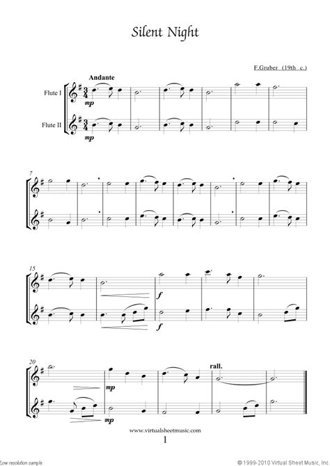 Free Silent Night sheet music for two flutes - High-Quality (PDF)