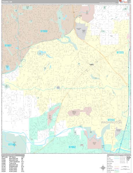 Tigard Oregon Wall Map (Premium Style) by MarketMAPS - MapSales