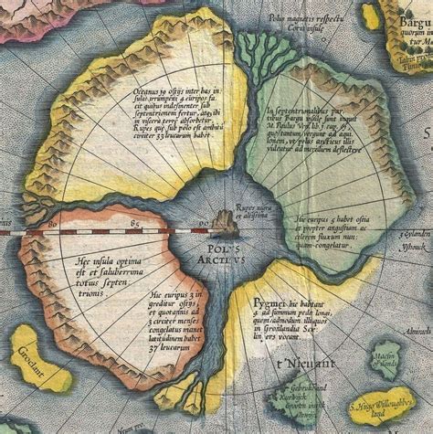 The flat earth 4 islands map., Detail from Mercator's map of the Arctic (c. 1620 edition ...