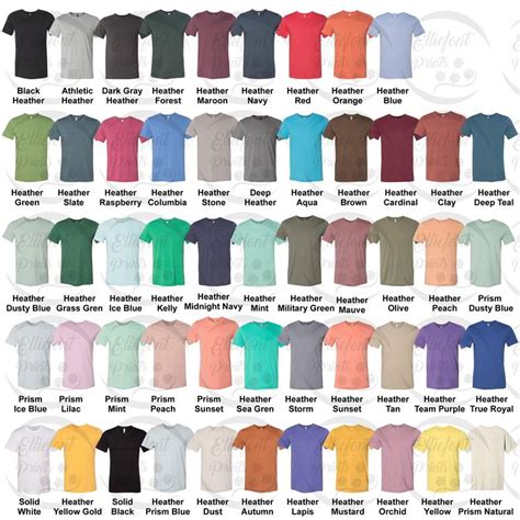 Bella Canvas Mockup T-Shirt Color Guide Shirt Color Chart Bella Canvas ...