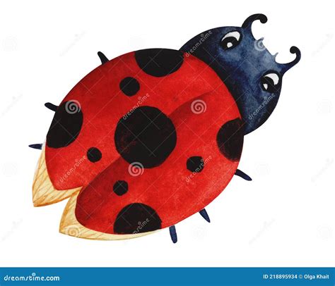 Watercolor Image of Cartoon Ladybird Isolated on White Background. Hand ...