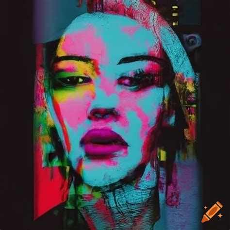 Surreal portrait with graffiti style overlay on Craiyon