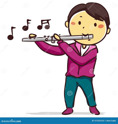 Boy Playing Flute Cartoon Character Vector Illustration | CartoonDealer.com #59578050